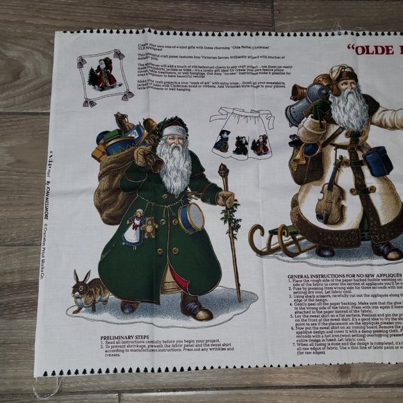 Vintage Olde Father Christmas Applique Cranston Print Works Fabric Cotton Panel - Picture 3 of 9